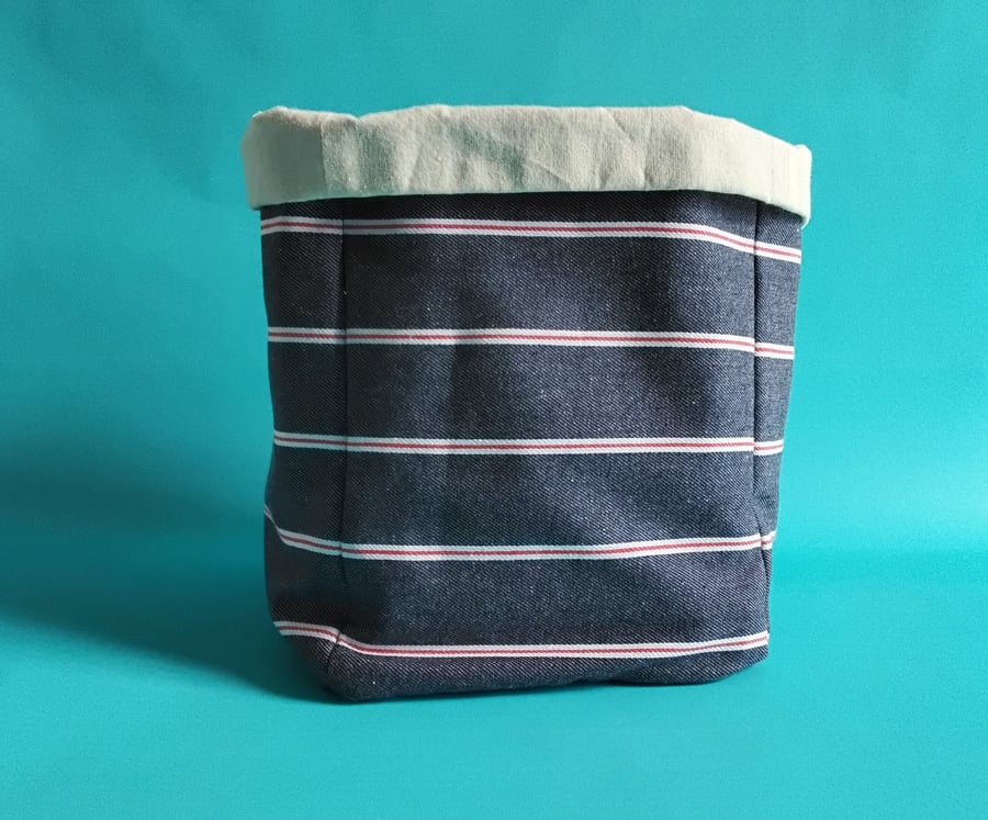 Stripey denim storage basket