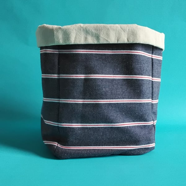 Stripey denim storage basket