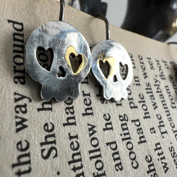 Spooky Silver Skull Earrings for Halloween with a touch of gold