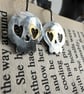 Spooky Silver Skull Earrings for Halloween with a touch of gold - Image 6