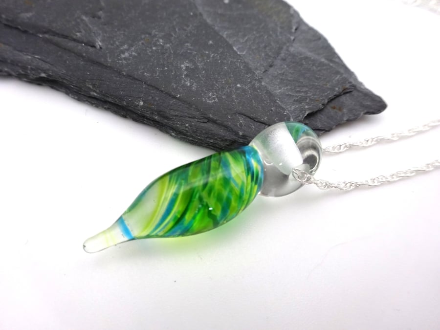 lampwork glass droplet pendant necklace