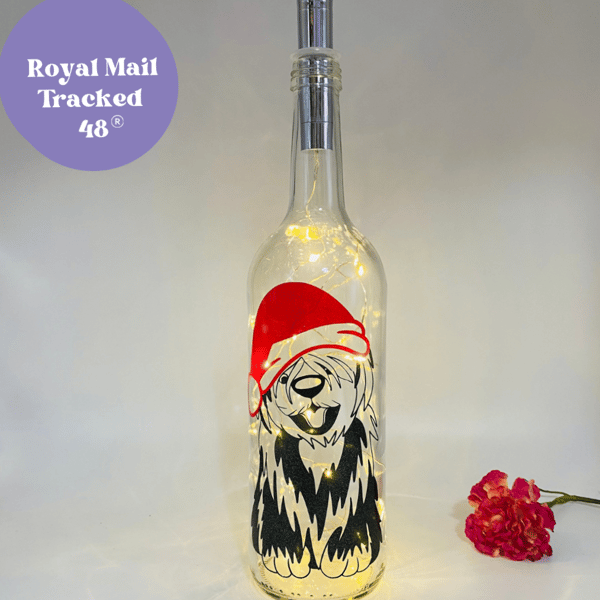 Old English Sheepdog Christmas bottle light, OES, dog lover gift