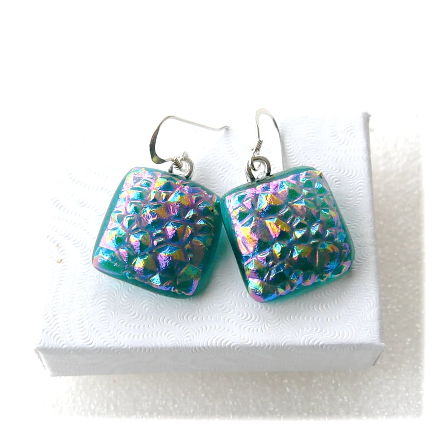 Luxury Dichroic Earrings Fused Glass L016 Sterling Silver hooks