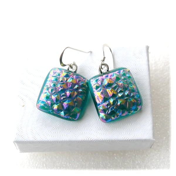 Luxury Dichroic Earrings Fused Glass L016 Sterling Silver hooks