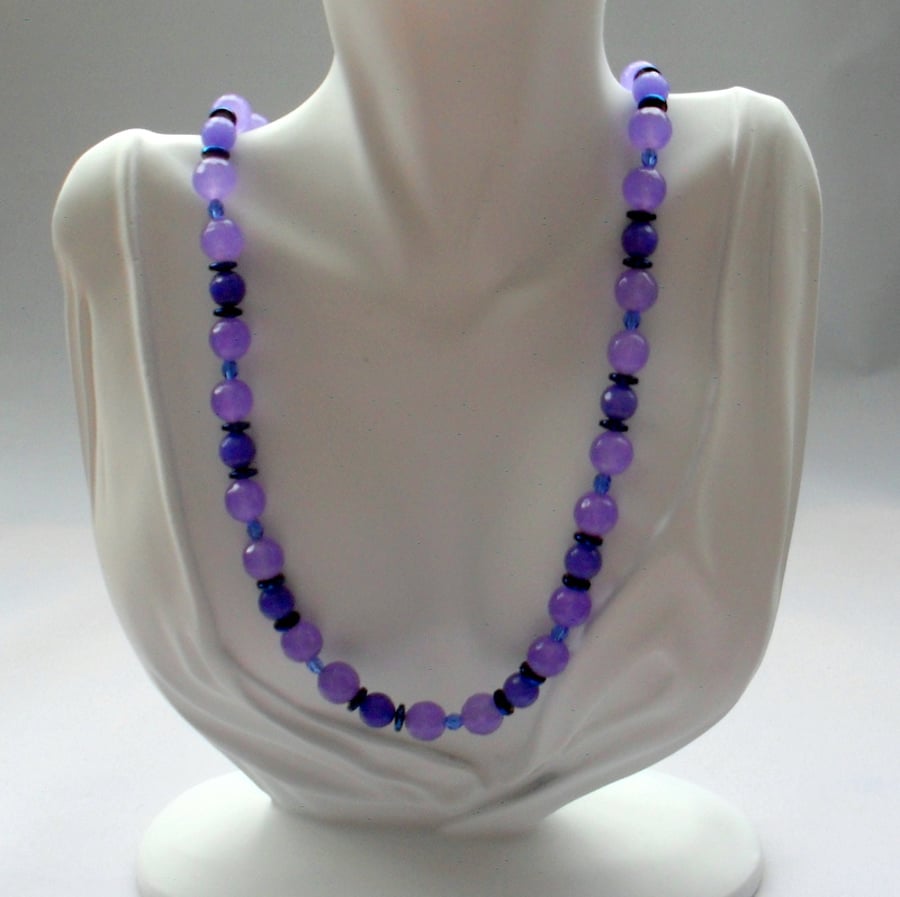 Lilac Quartz and Blue Haematite Beaded Necklace