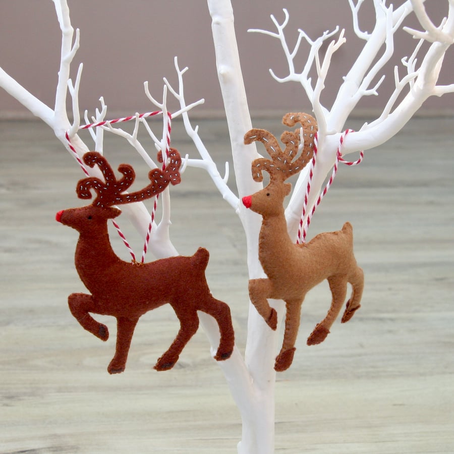 Large Festive Felt Reindeer Christmas Tree Decoration with embroidered details