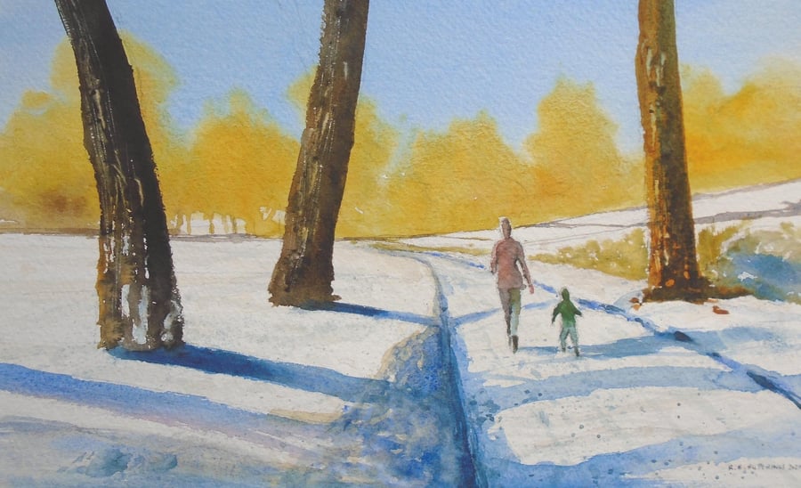 Mothers walk (ORIGINAL PURE WATERCOLOUR), watercolor, watercolour