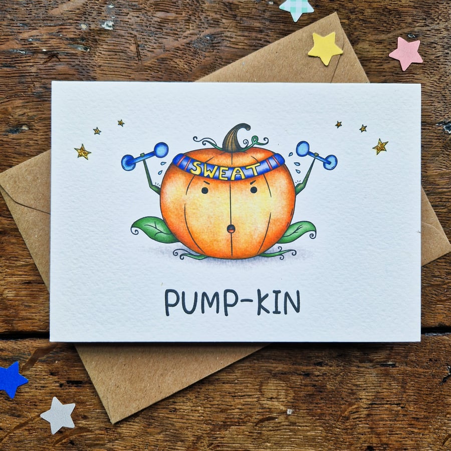 Gym Card, Halloween card, Pumpkin card, Funny Card, Body Builder Card, Pun Card