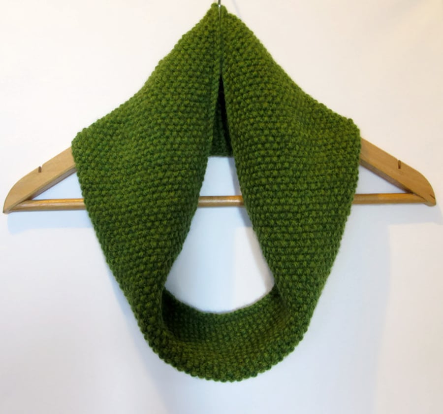 Cowl Infinity Scarf in Olive Green Alpaca Wool