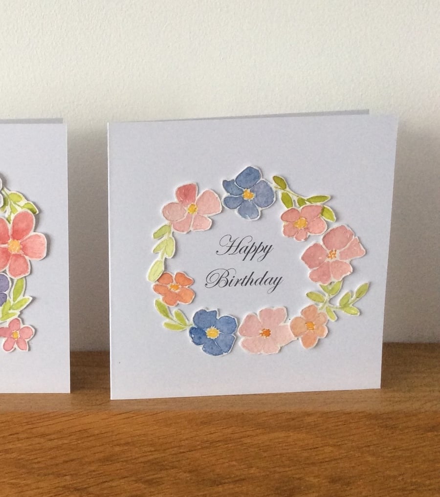 Pink & Purple Floral Design Birthday Card