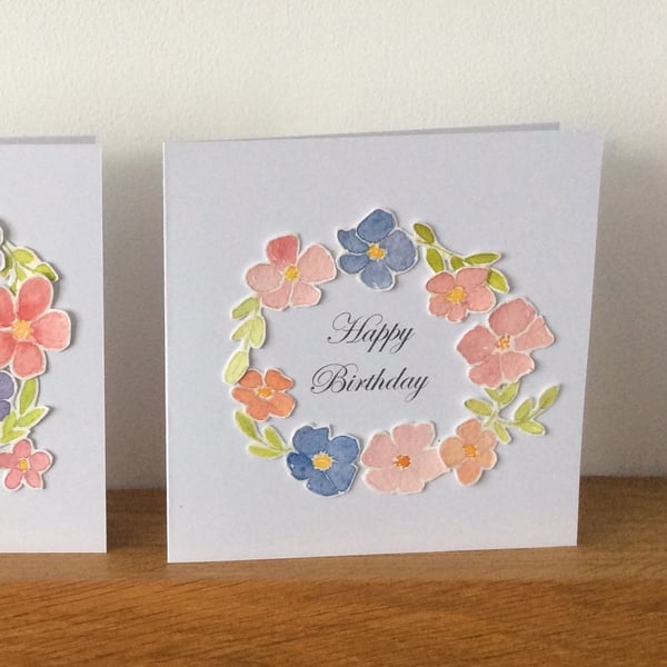 Pink & Purple Floral Design Birthday Card
