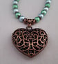 Shimmery blue and green bead necklace with copper heart pendant - 1001085 - Image 7