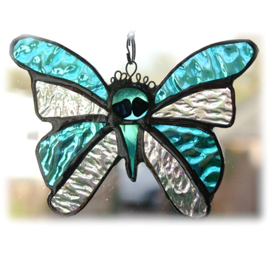 SOLD  Birthstone Butterfly Suncatcher Stained Glass Turquoise December