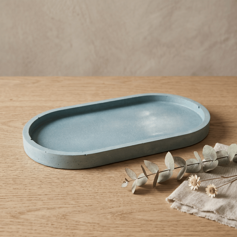 Grey Oval Concrete Decorative Tray - Catchall Valet Tray made from Cement