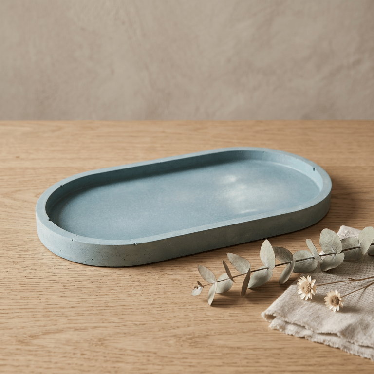 Grey Oval Concrete Decorative Tray - Catchall Valet Tray made from Cement