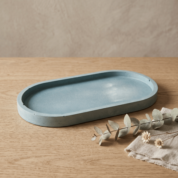 Grey Oval Concrete Decorative Tray - Catchall Valet Tray made from Cement