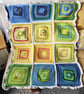 Colourful Temperature Lap Blanket, Crochet Squares Sofa Throw