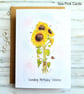 Sunflowers Birthday Card - original art, birthday wishes, bee, butterfly