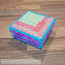 Lidded box for small desk items and gifts - bright pastel colours with blue edge