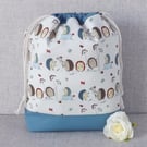 Project bag, drawstring bag, hedgehogs