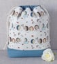 Project bag, drawstring bag, hedgehogs