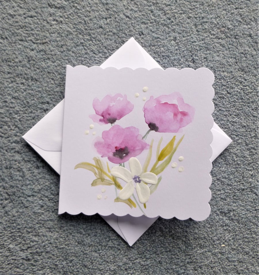 hand painted floral blank greetings card ( ref F362.F2 )