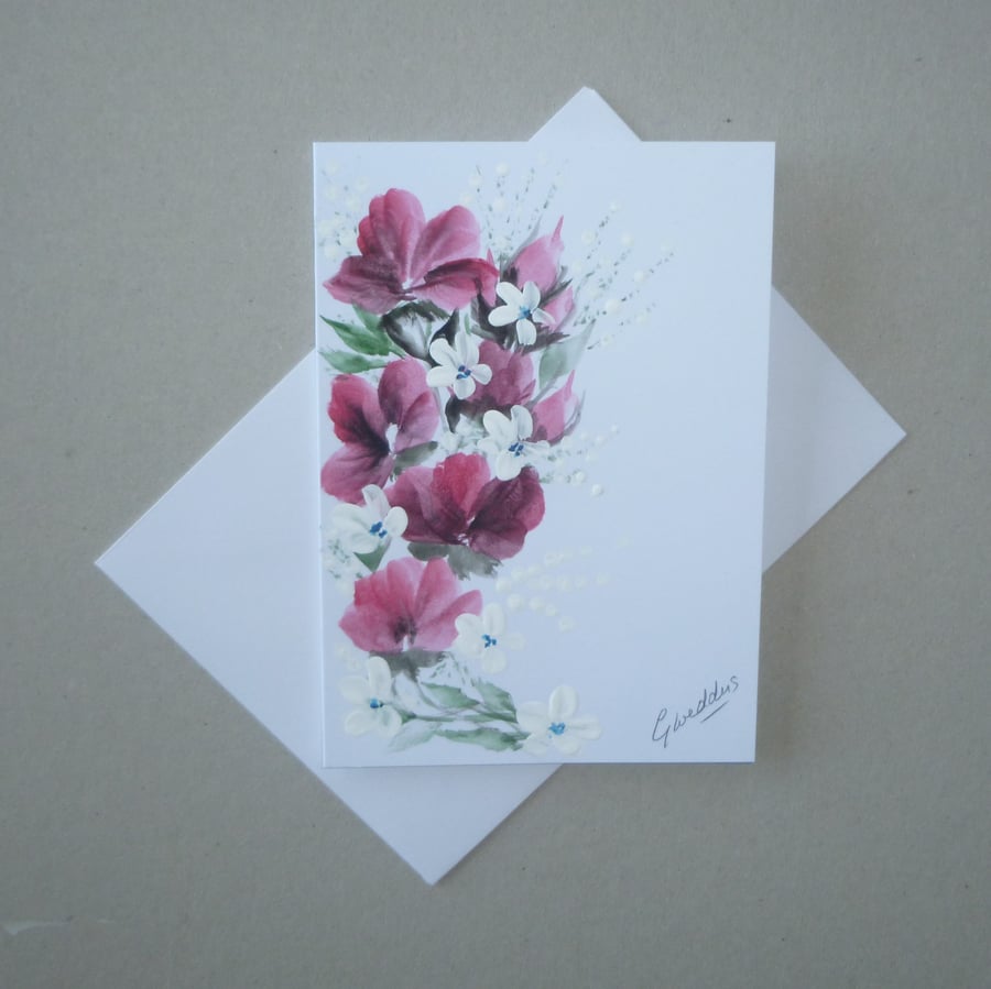 hand painted floral blank greetings card ( ref FA 335 K2 )