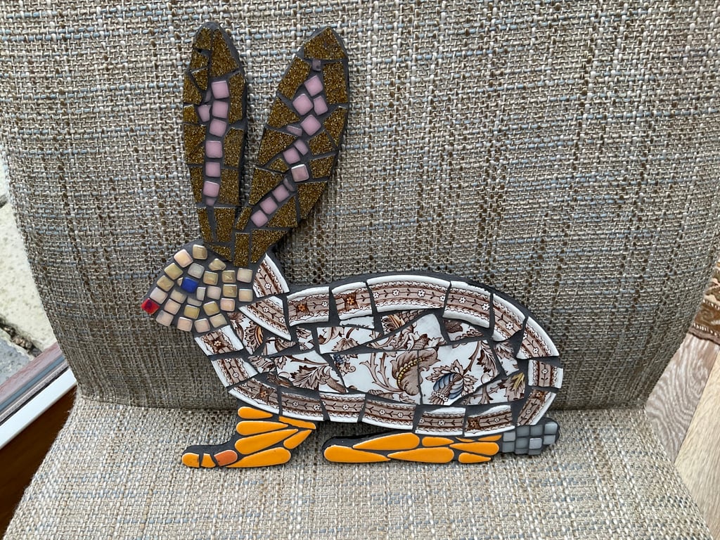 Whimsical mosaic hare