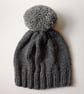 Bobble Hat in Grey Chunky Yarn with Light Grey Pom Pom - Image 2