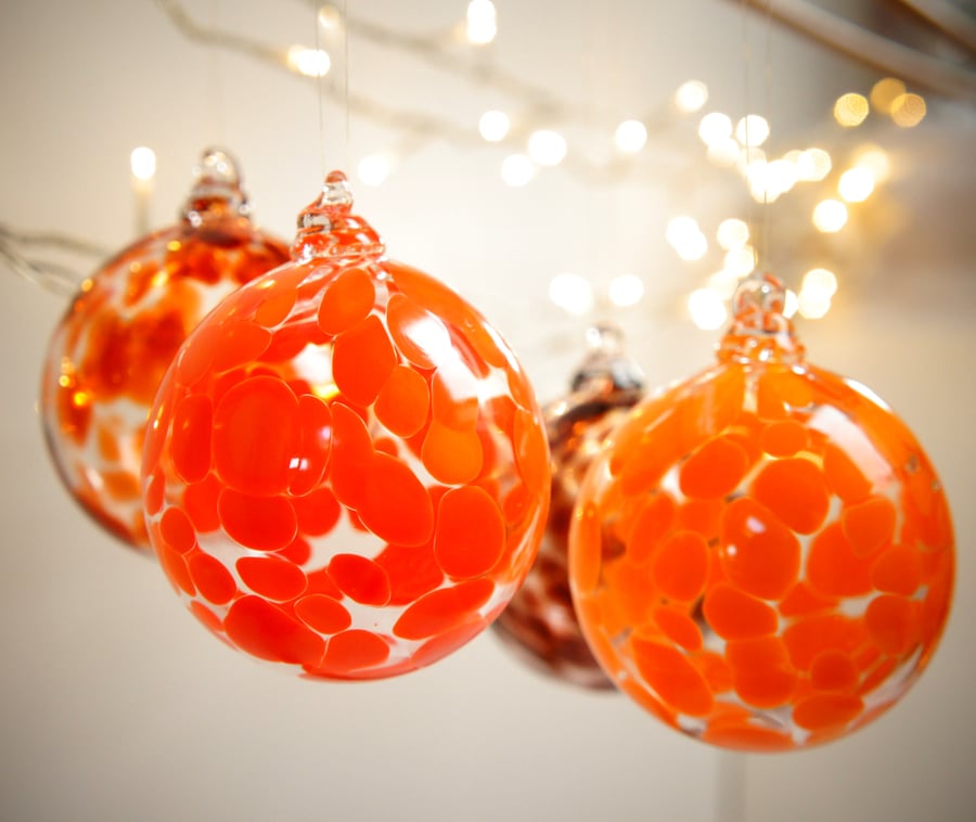 Tangerine Orange Handmade Blown Glass Bauble