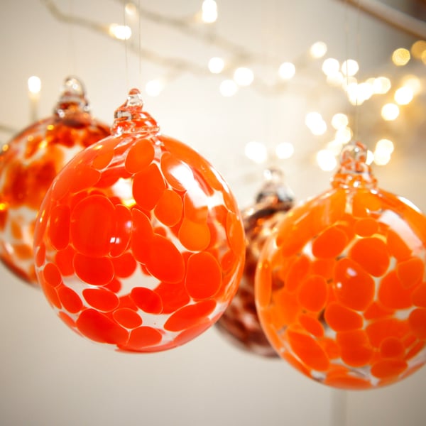 Tangerine Orange Handmade Blown Glass Bauble