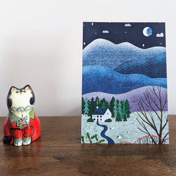 Card Winter Night in the Mountains A6 Blank Christmas Card Free Postage