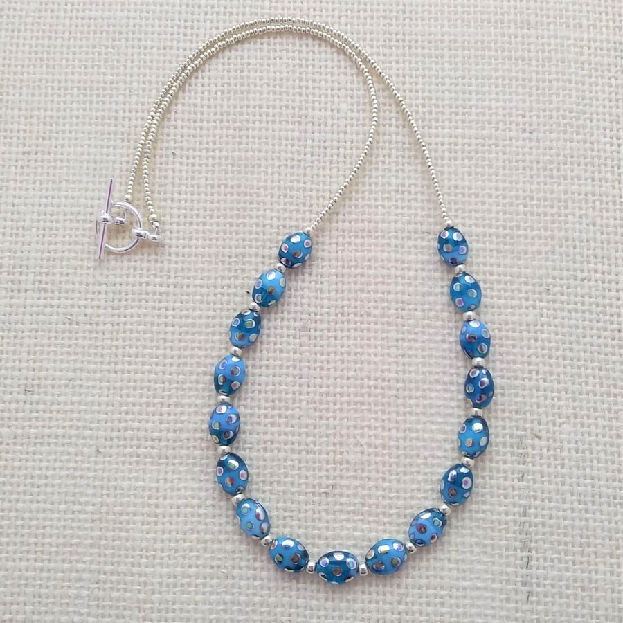 Blue Czech Glass Beaded Necklace