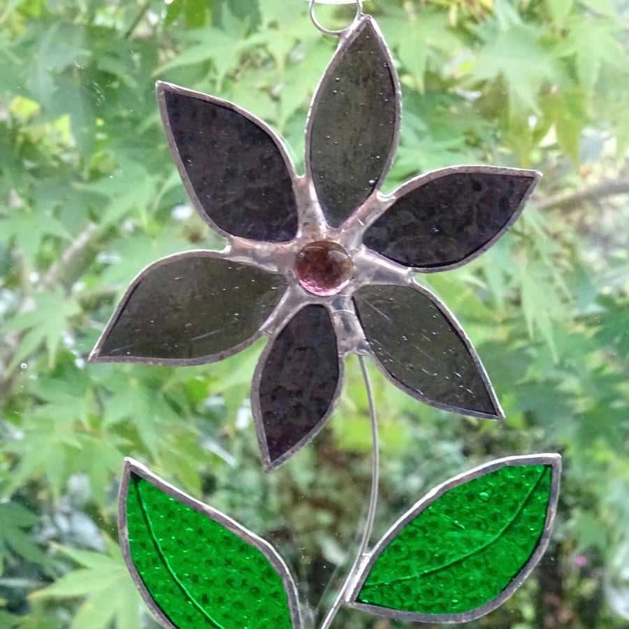 Stained Glass Flower Suncatcher - Purple