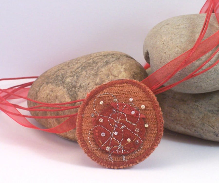 Martian - fabric pendant necklace with ribbon and cotton cord
