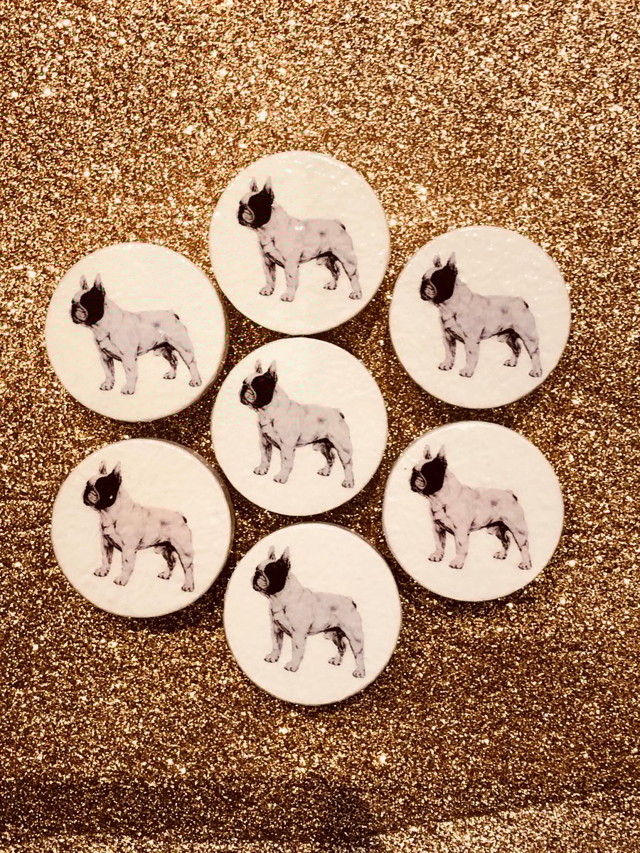 Handmade Frenchie French Bulldog pine door knobs wardrobe drawer handles