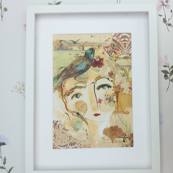 Floral girl giclee print. A3 .' Starling, bird girl'