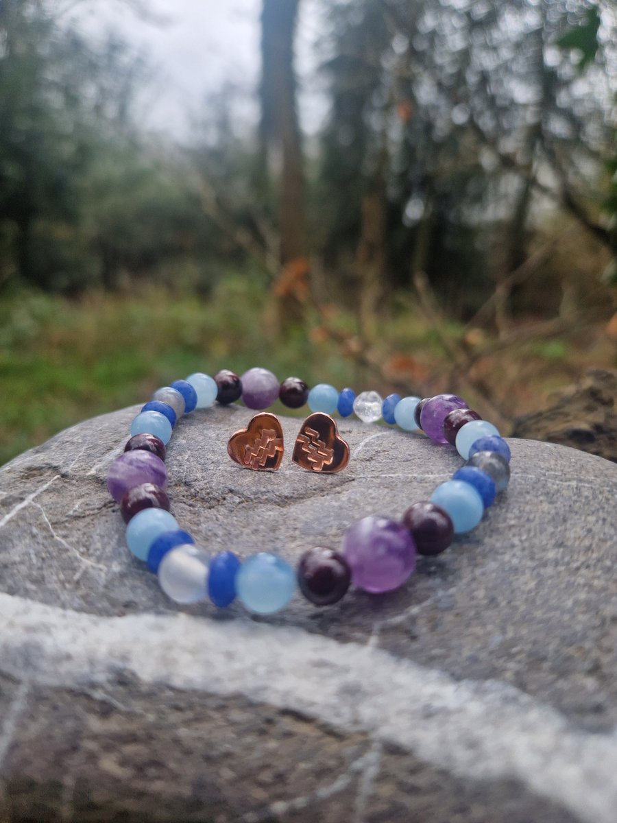 Aquarius Zodiac bracelet and earrings gift set