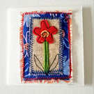 Handmade 'Red Flower on Stem' Felt and Fabric Greeting Card