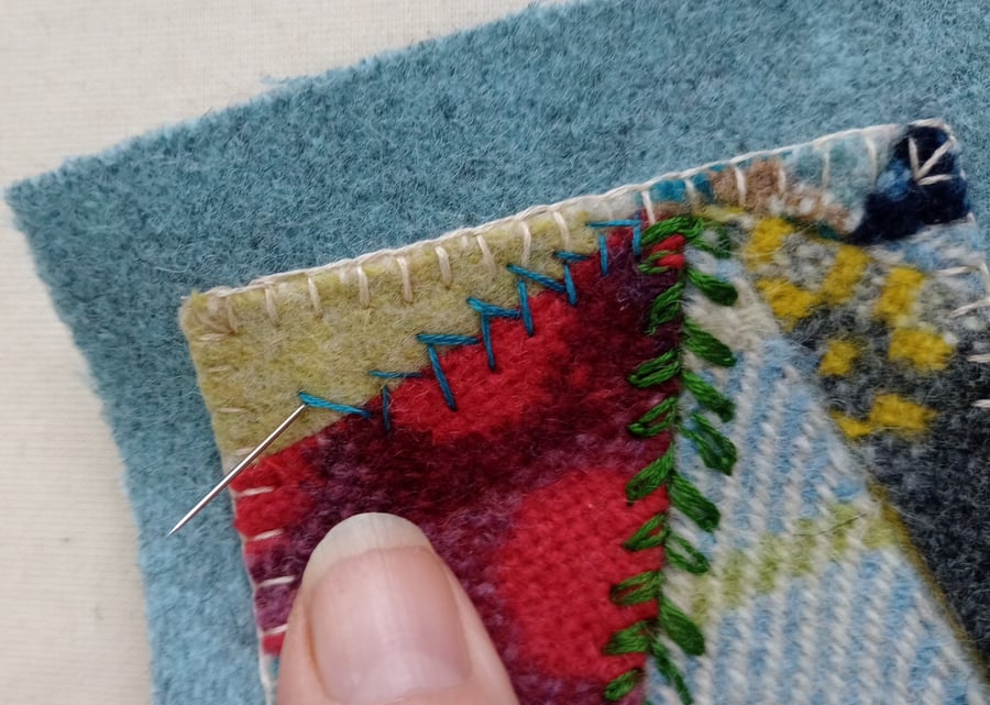 Sewing craft kit - hand embroidered crazy patchwork mini pictures - Welsh wool