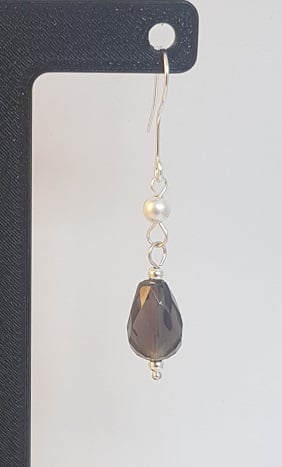 Smoky Quartz and Silver Drop Earrings.