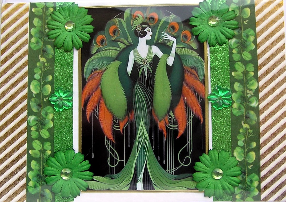 Art Deco Style Lady - Hand Crafted Decoupage Greeting Card - Blank 3259