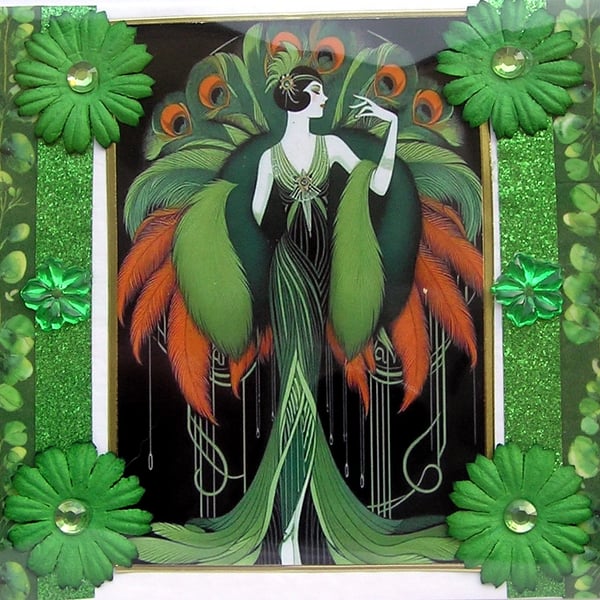 Art Deco Style Lady - Hand Crafted Decoupage Greeting Card - Blank 3259