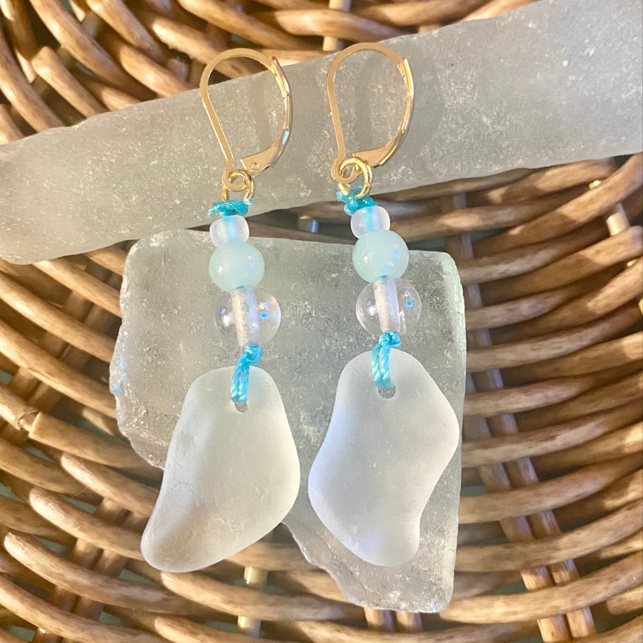 Sea Glass and Glass Bead earrings - SGE13