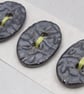 3 Medium Oval Black Ice Leaf Pattern Handmade Ceramic Buttons - Image 2