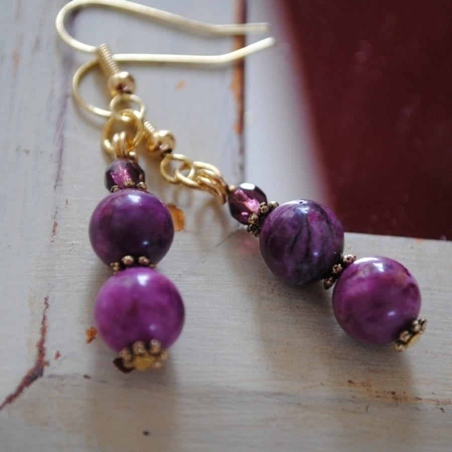 Purple Jasper & crystal earrings