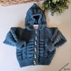 Baby Hand Knitted  Boys Hooded Jacket 3-9 months size.