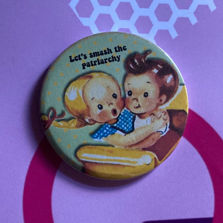 Vintage mash-up pin badge - Let's Smash the Patriarchy