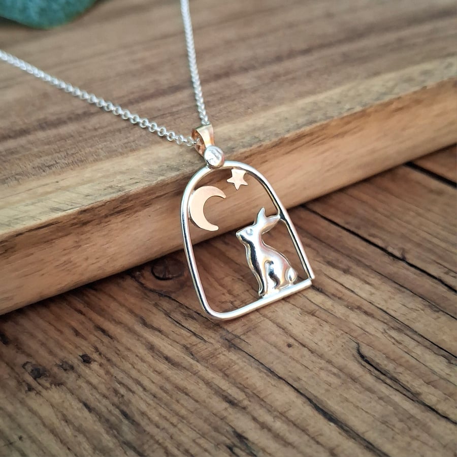 HandmadeMoon Gazing Hare Silver Necklace
