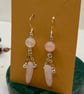 Polished Rose Quartz Crystal Dangle Earrings, Sterling Silver Hooks